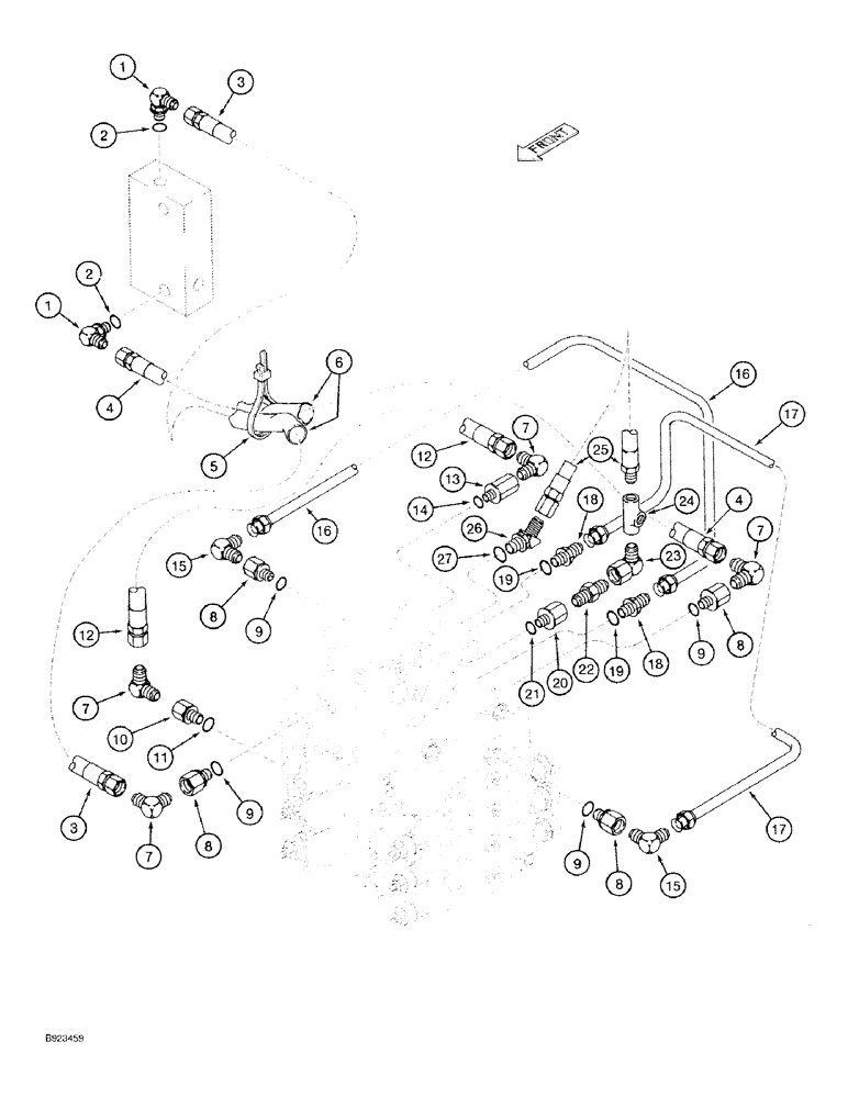 Схема запчастей Case 9030 - (8-28) - HYDRAULIC CONTROL CIRCUIT, PILOT LINES AT CONTROL VALVE (08) - HYDRAULICS