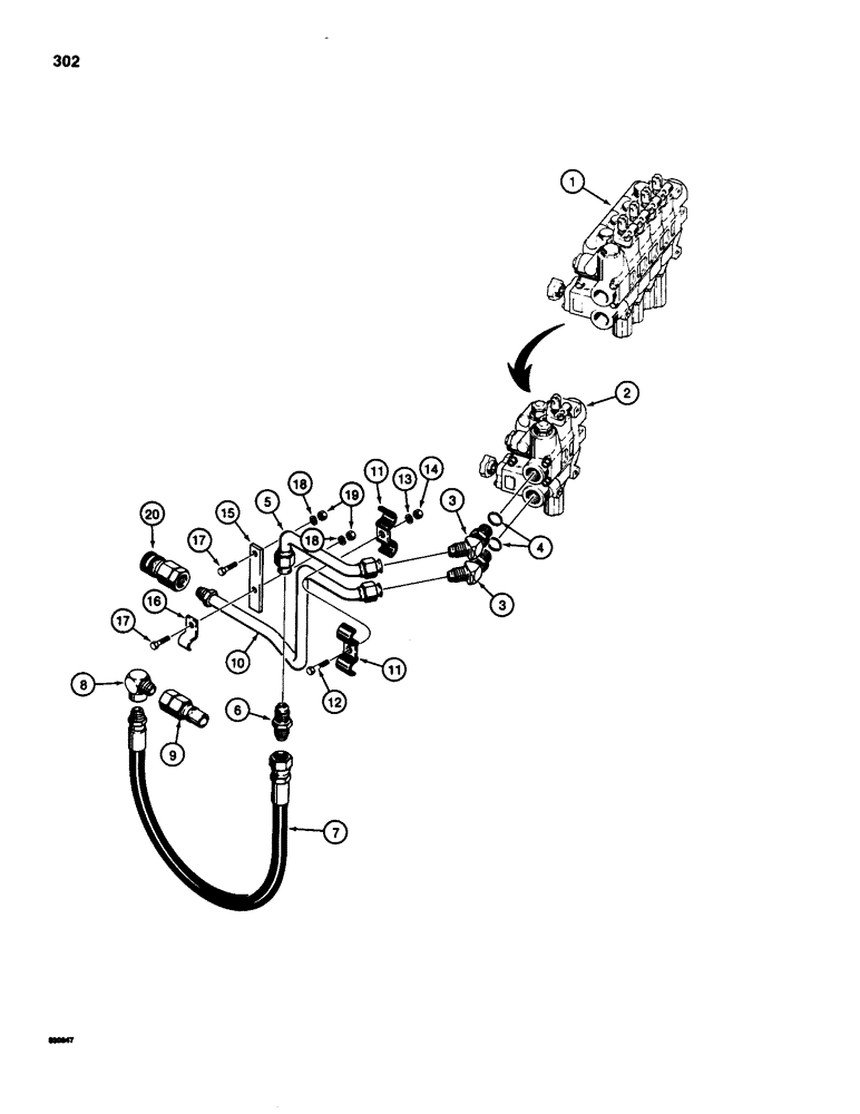 Схема запчастей Case 580SD - (302) - THREE-POINT HITCH VALVE HYDRAULIC CIRCUIT (08) - HYDRAULICS