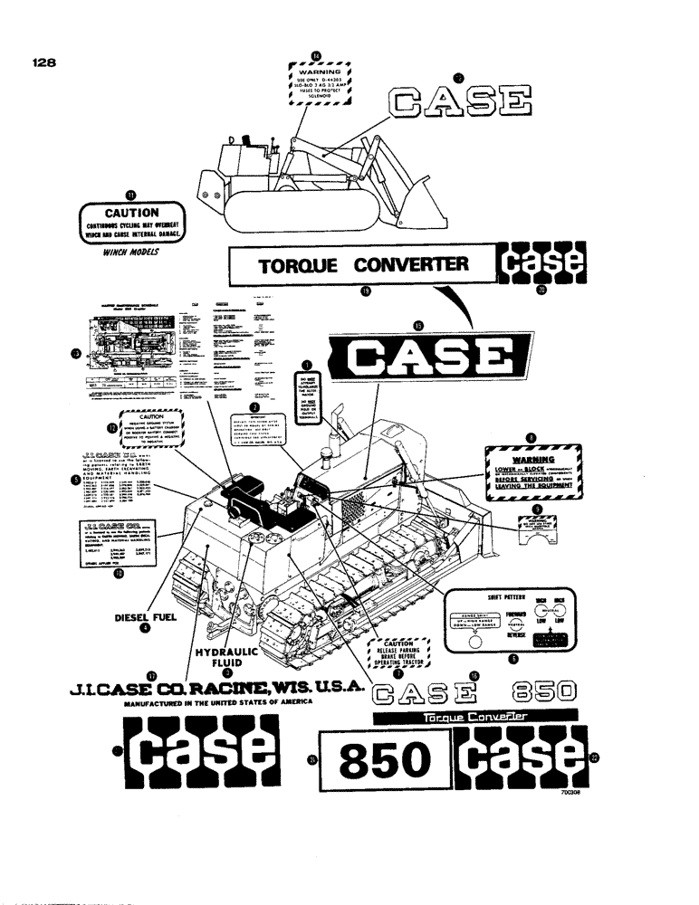 Схема запчастей Case 850 - (128) - DECALS (05) - UPPERSTRUCTURE CHASSIS