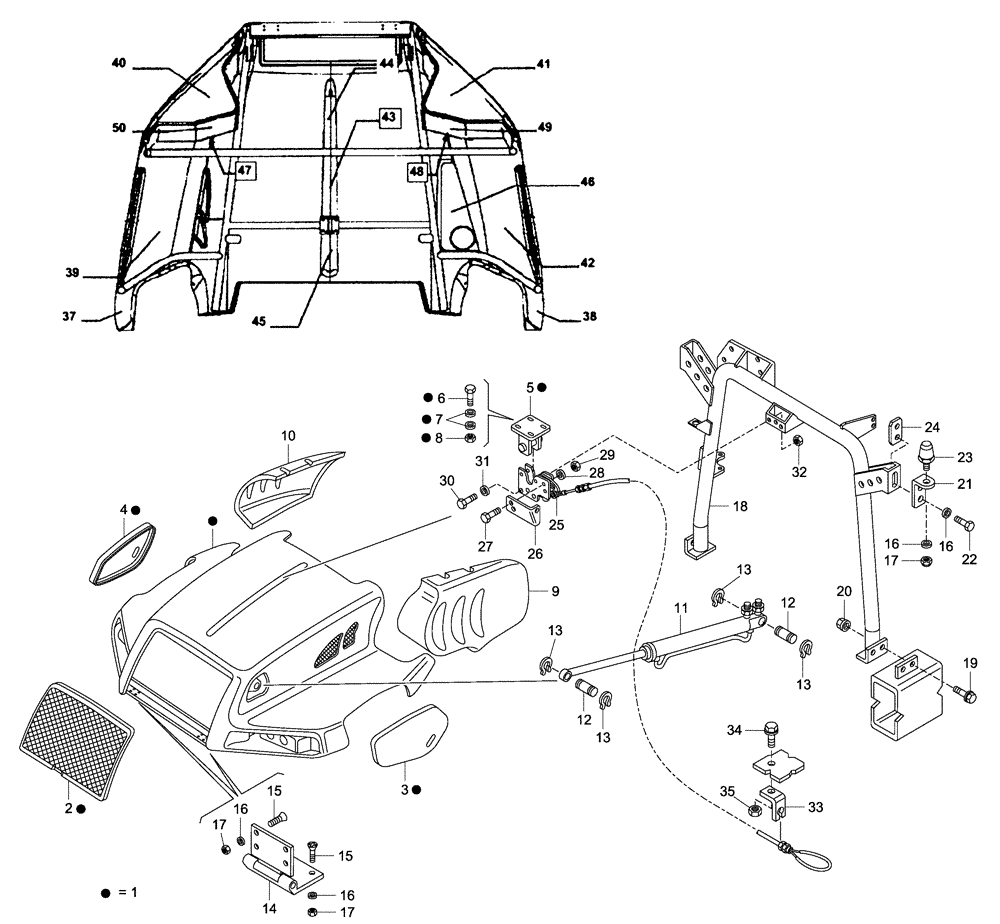 Схема запчастей Case 340 - (59A00000535[001]) - ENGINE HOOD (10) - Cab/Cowlings