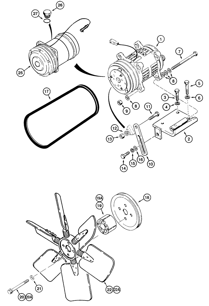 Схема запчастей Case 855E - (9-098) - AIR CONDITIONING COMPRESSOR MOUNTING (09) - CHASSIS/ATTACHMENTS