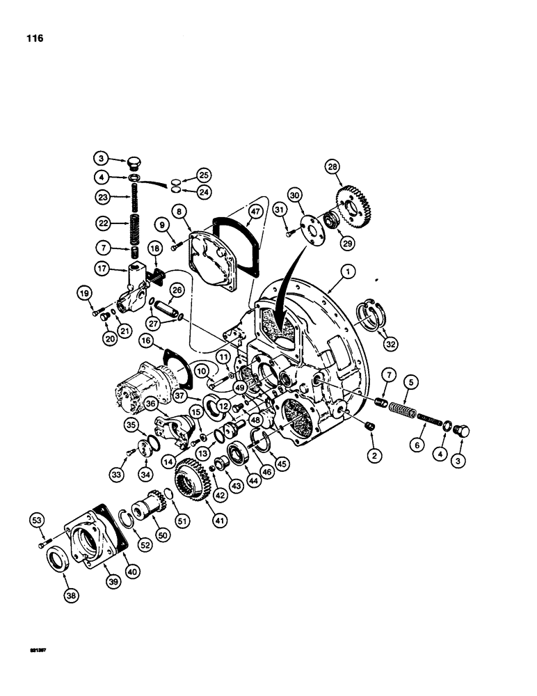 Схема запчастей Case 850C - (116) - TORQUE CONVERTER, HOUSING, COVERS, AND GEARS (03) - TRANSMISSION