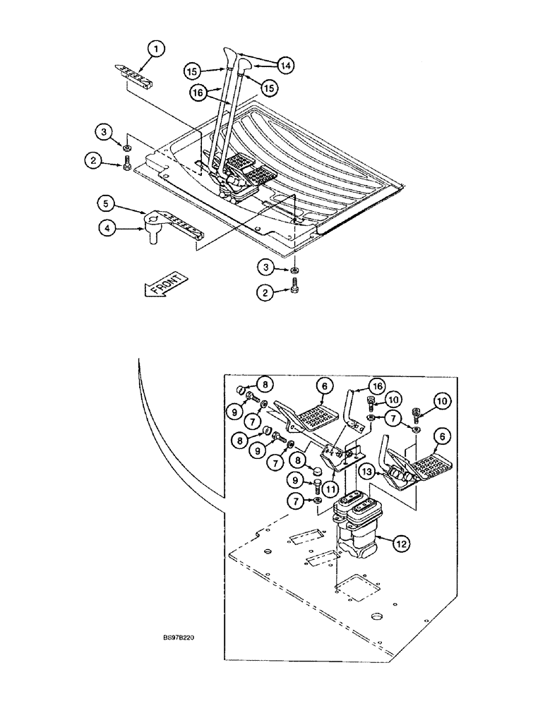 Схема запчастей Case 9040B - (9-062) - TRACK DRIVE CONTROLS, PEDALS AND LEVERS, P.I.N. DAC04#2001 AND AFTER (09) - CHASSIS