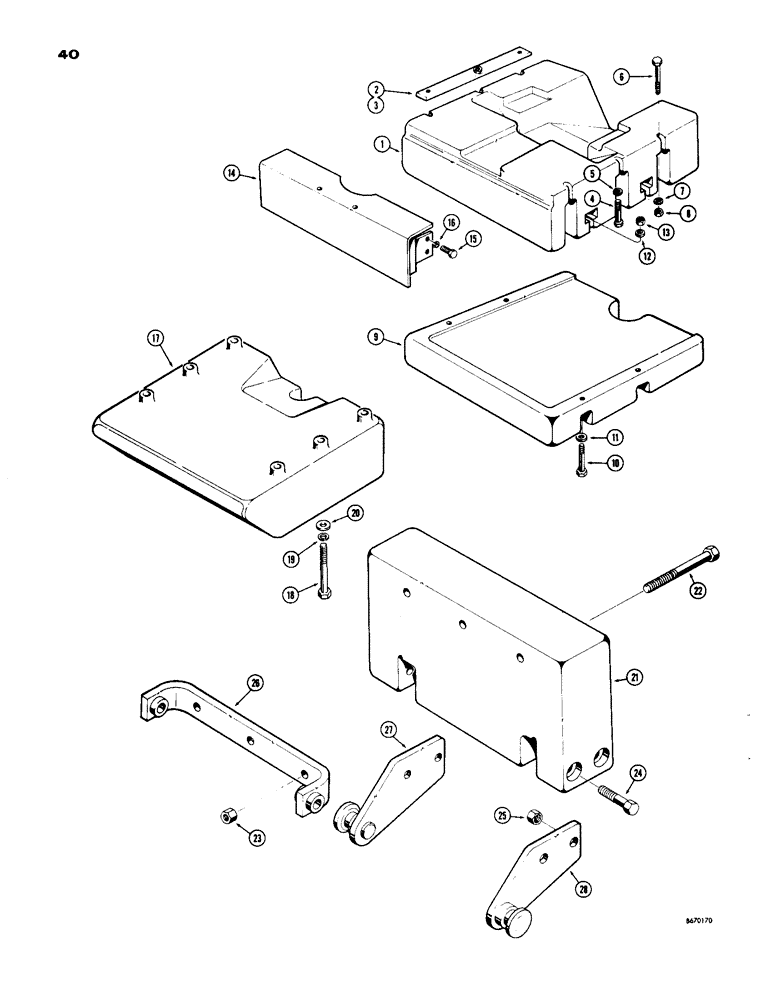 Схема запчастей Case 33 - (040) - COUNTERWEIGHTS, FRONT MOUNTED COUNTERWEIGHT, (MODEL 310G CRAWLER ONLY) 