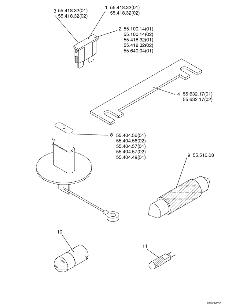 Схема запчастей Case SV212 - (55.000.03) - QUICK REFERENCE - FUSES (GROUP 540) (ND031668) (00) - GENERAL & PICTORIAL INDEX