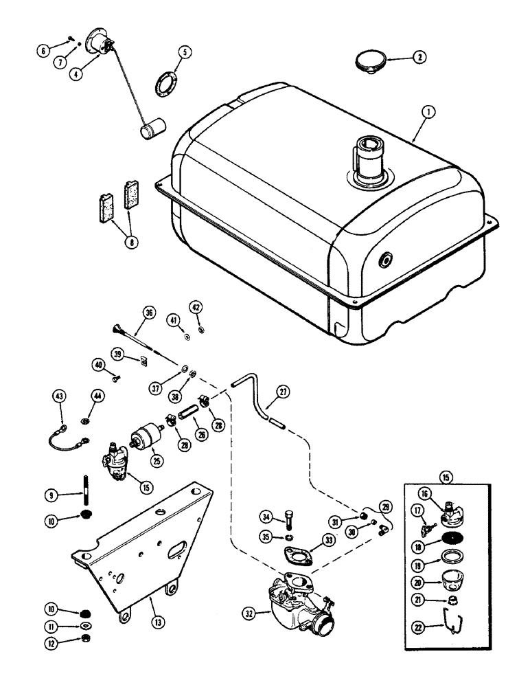 Схема запчастей Case 580B - (078) - FUEL TANK, (188) SPARK IGNITION ENGINE (03) - FUEL SYSTEM