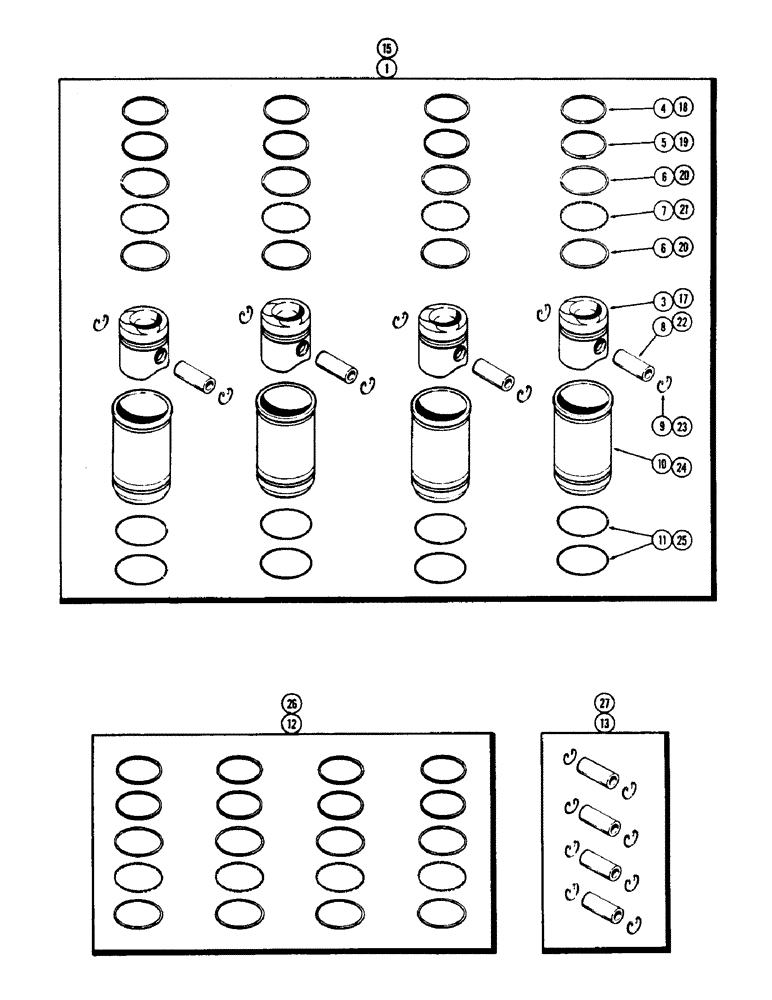 Схема запчастей Case 430CK - (036) - PISTONS, (188) DIESEL ENGINE, FOR NARROW FLANGED SLEEVES 