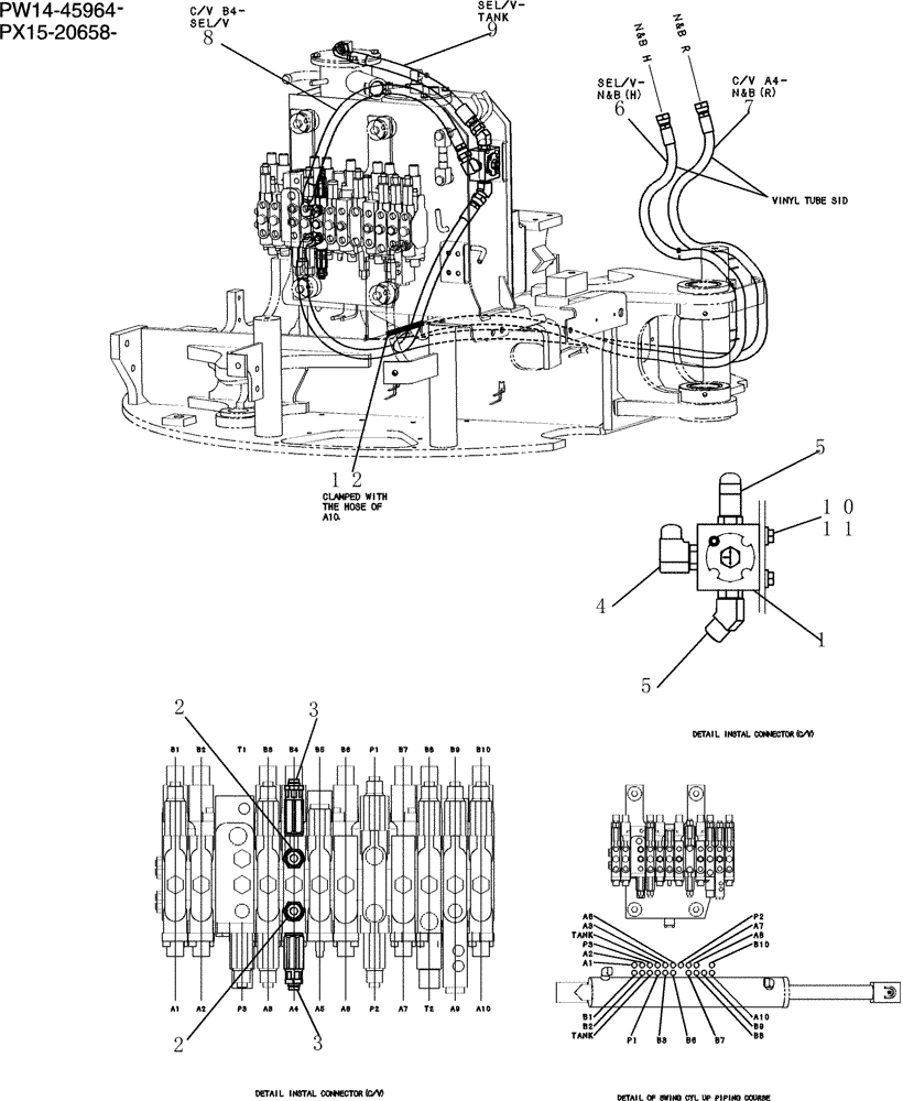 Схема запчастей Case CX36B - (100-60[1]) - HYDRAULIC LINES, UPPER (05) - SUPERSTRUCTURE