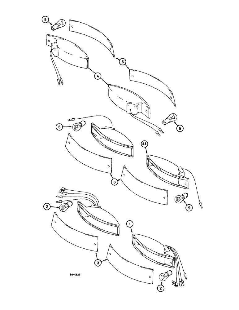 Схема запчастей Case 580L - (4-42) - CAB TRACTOR LAMPS, STOP AND TAIL LAMPS AND, TURN SIGNAL AND FLASHER LAMPS (04) - ELECTRICAL SYSTEMS