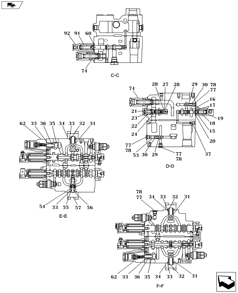 Схема запчастей Case CX235C SR - (35.359.04[04]) - CONTROL VALVE (35) - HYDRAULIC SYSTEMS