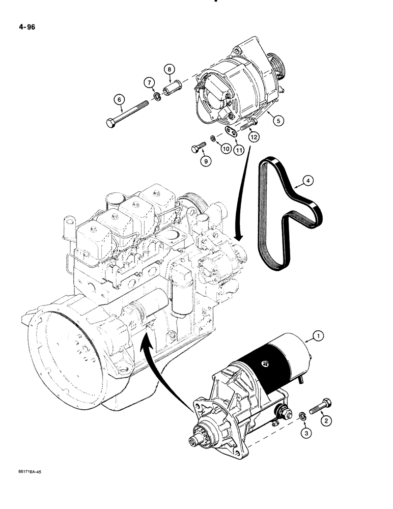 Схема запчастей Case 580K - (04-096) - STARTER AND ALTERNATOR MOUNTING (04) - ELECTRICAL SYSTEMS