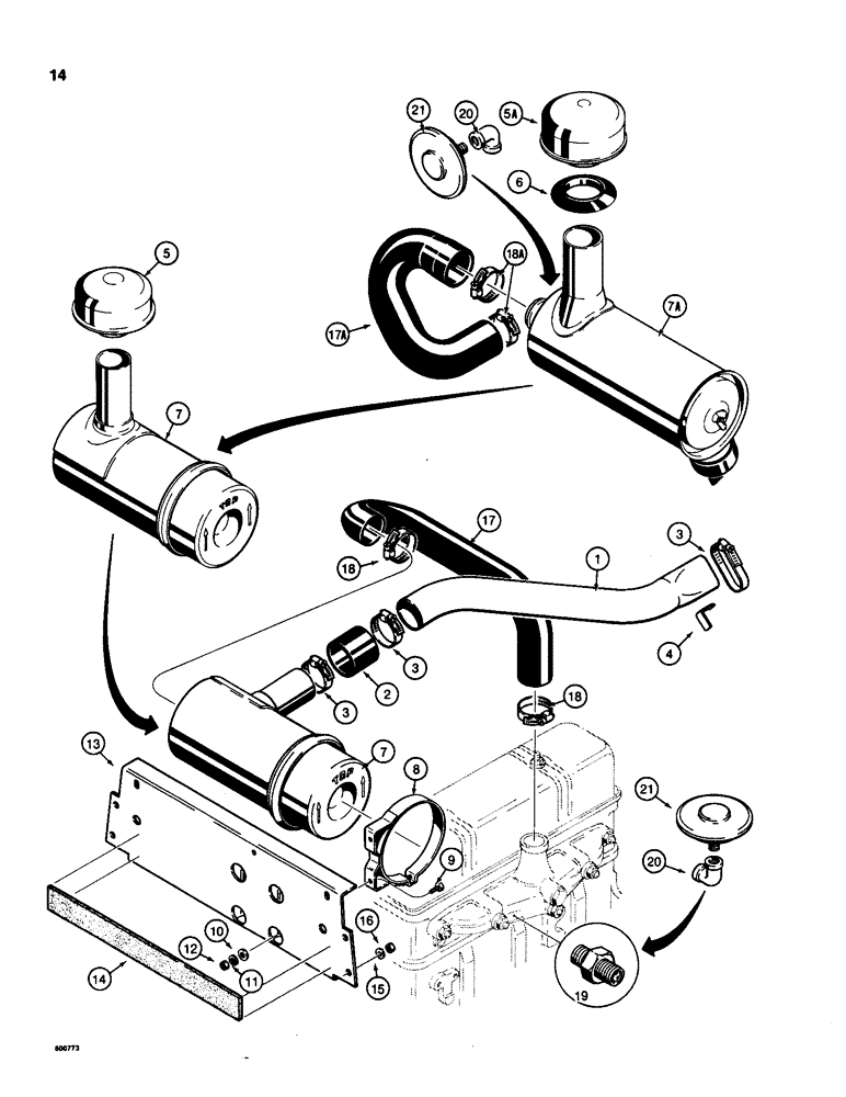 Схема запчастей Case 580D - (014) - AIR CLEANER AND AIR INTAKE PARTS (02) - ENGINE