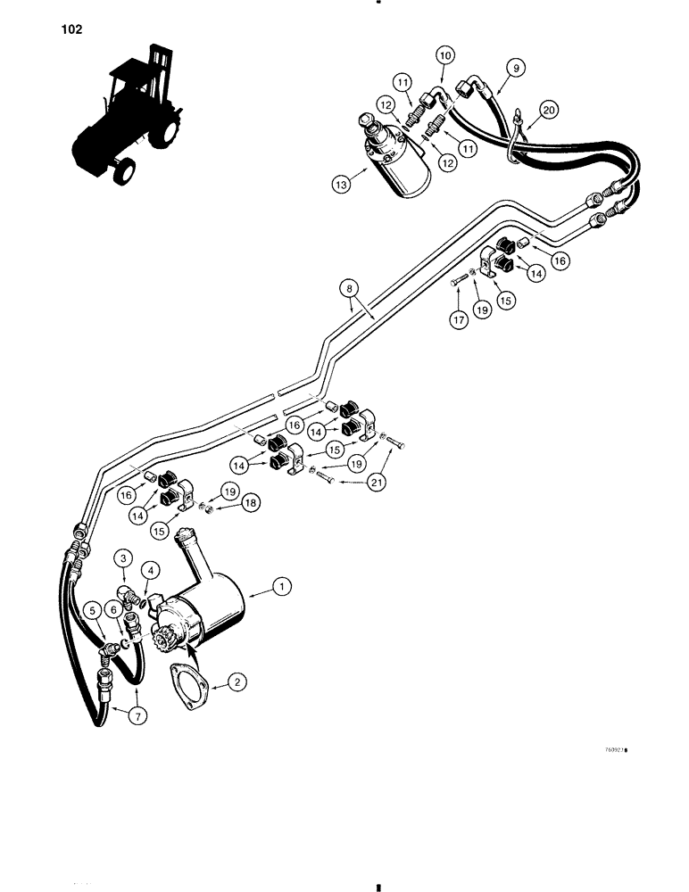 Схема запчастей Case 584C - (102) - STEERING HYDRAULIC CIRCUIT, STEERING PUMP TO STEERING CONTROL VALVE (41) - STEERING