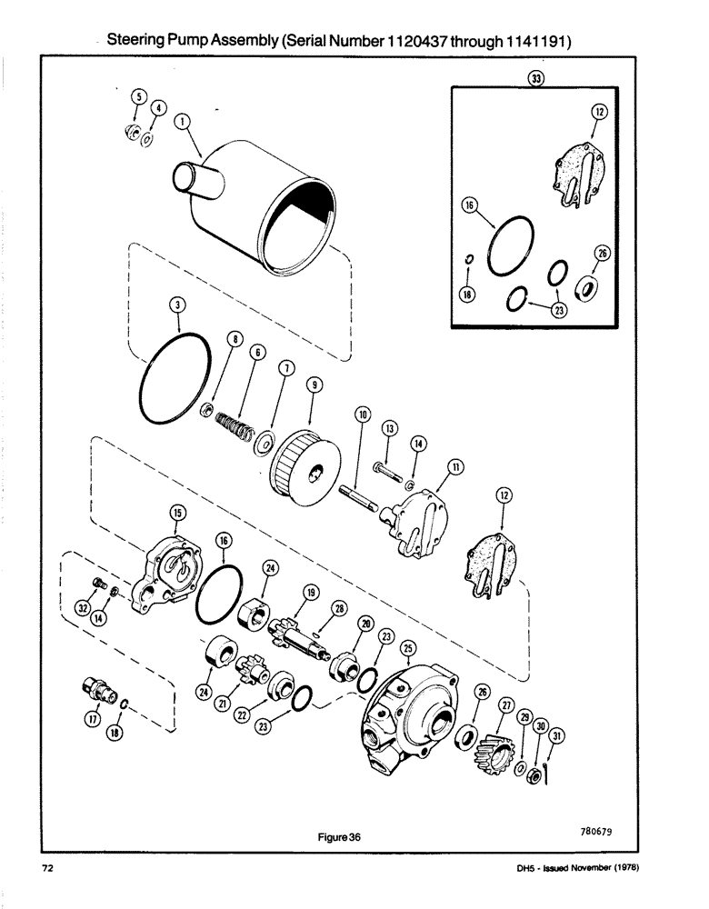 Схема запчастей Case DH5 - (072) - STEERING PUMP ASSEMBLY (SERIAL NUMBER 1120437 THROUGH 1141191) (41) - STEERING