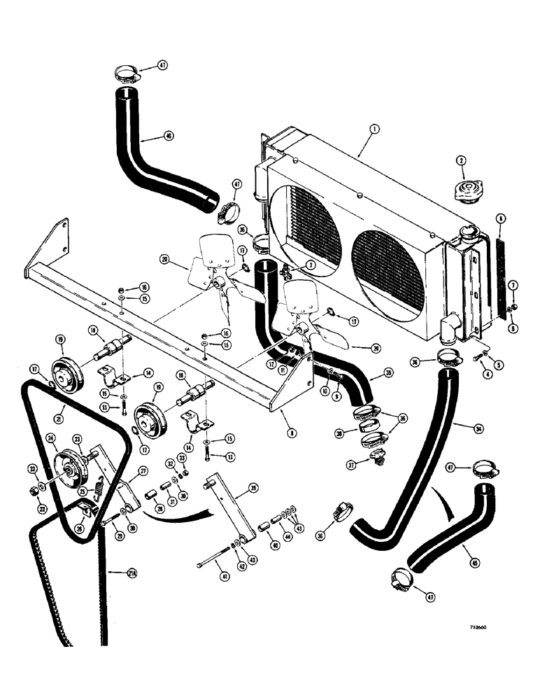 Схема запчастей Case 1700-SERIES - (070) - FAN, RADIATOR AND RELATED PARTS, MODELS WITH SPRING HELD IDLER ARMS (10) - ENGINE