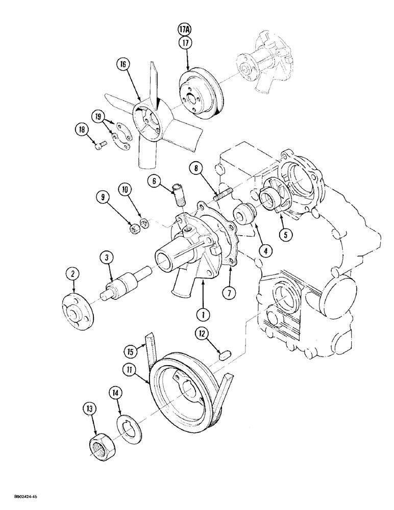 Схема запчастей Case 1825 - (2-32) - WATER PUMP, DIESEL MODELS (02) - ENGINE