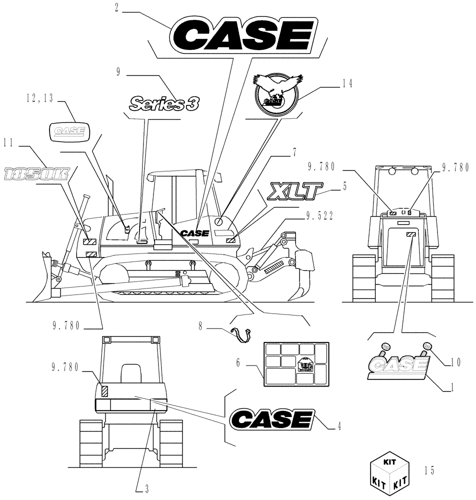 Схема запчастей Case 1850K - (6.782[01A]) - TRADE MARK DECALS - VERSION (02) - XLT Electrical System / Decals