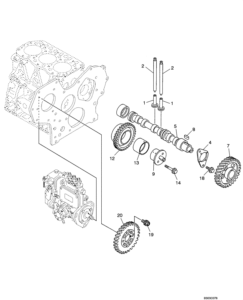 Схема запчастей Case CX36 - (02-16[00]) - CAMSHAFT AND DRIVING GEAR (02) - ENGINE