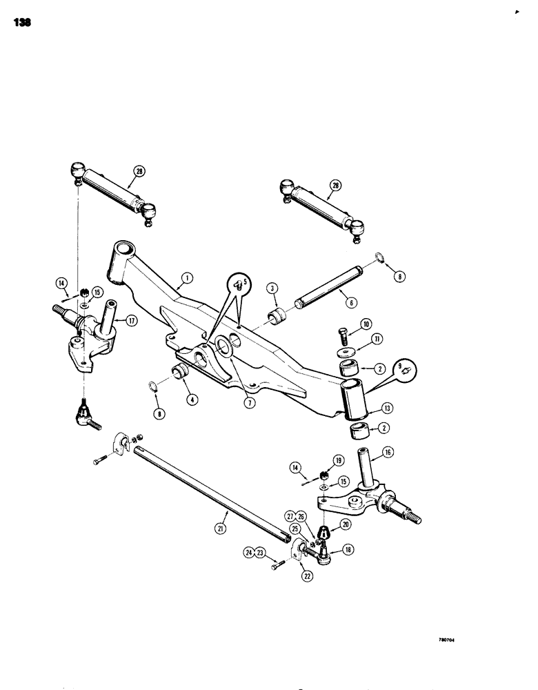 Схема запчастей Case 680G - (138) - FRONT AXLE, SPINDLES AND TIE ROD (05) - STEERING