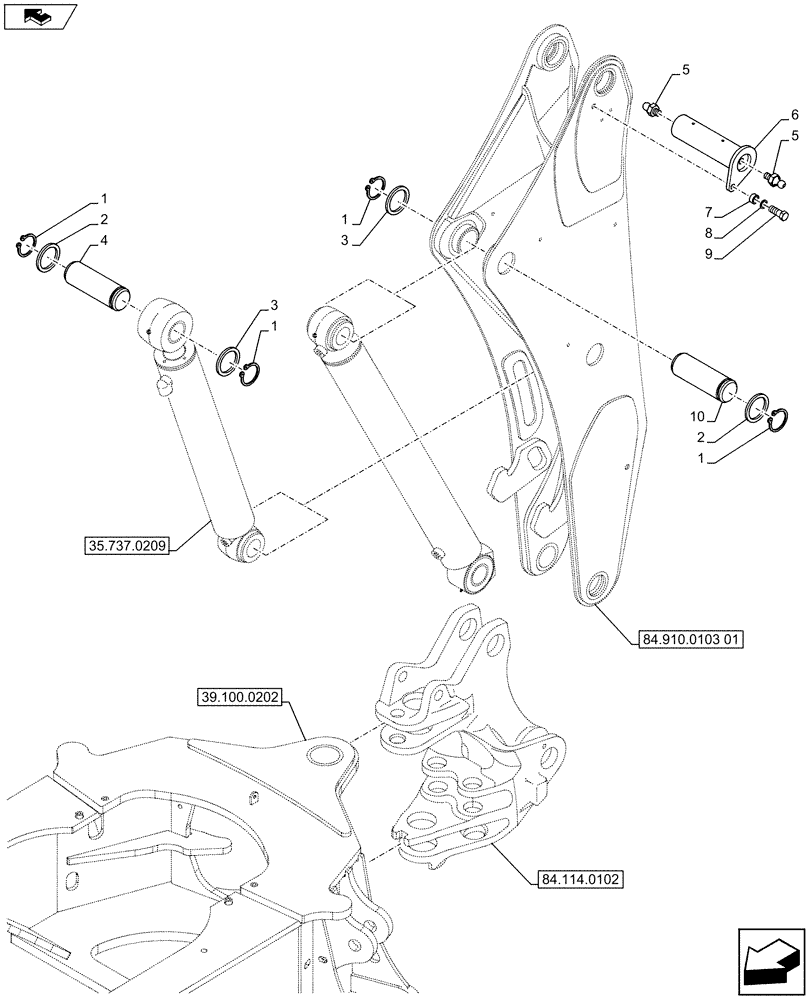 Схема запчастей Case 590SN - (84.910.0103[03]) - BOOM, CYLINDER, PIN (84) - BOOMS, DIPPERS & BUCKETS