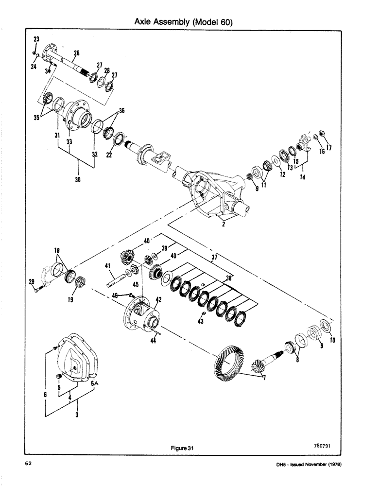 Схема запчастей Case DH5 - (062) - AXLE ASSEMBLY (MODEL 60) (23) - FOUR WHEEL DRIVE SYSTEM