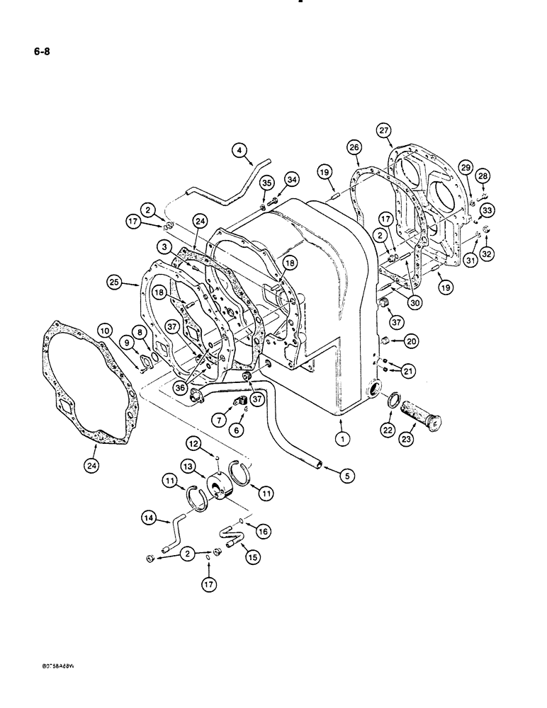 Схема запчастей Case 621 - (6-008) - TRANSMISSION ASSEMBLY, TRANSMISSION HOUSING, PRIOR TO P.I.N. JAK0020901 (06) - POWER TRAIN