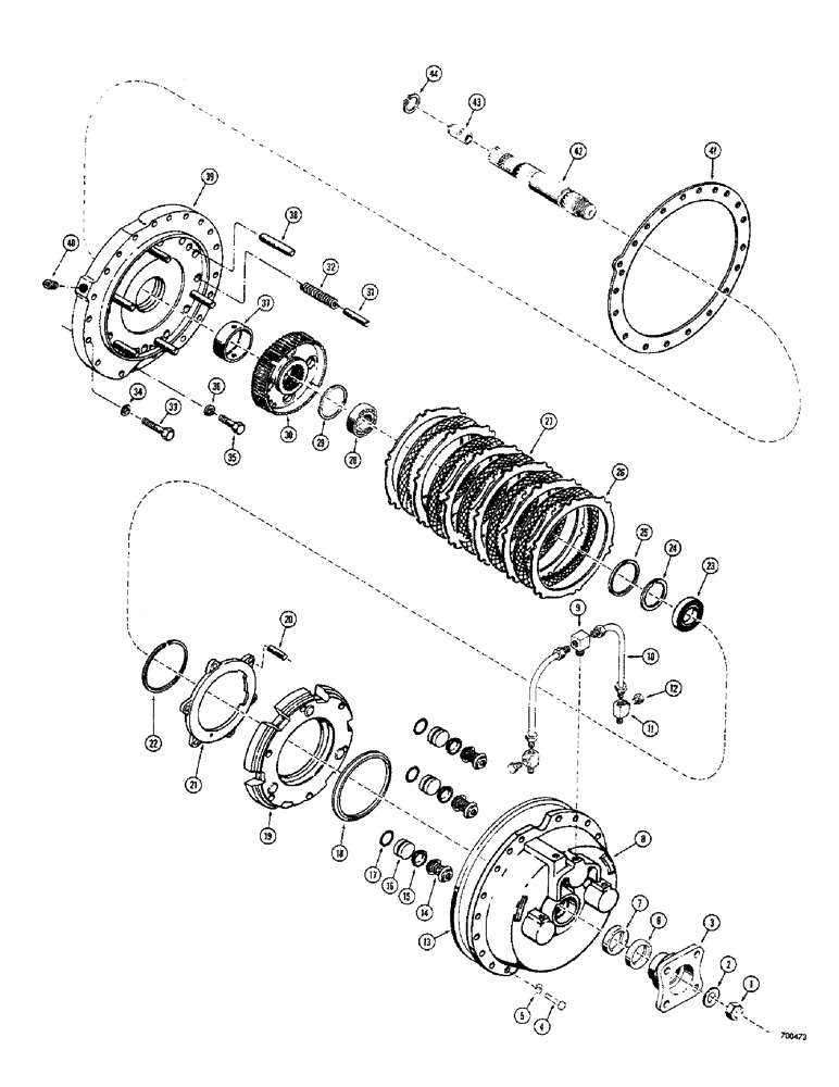 Схема запчастей Case 400C - (104) - POWERSHIFT TRANSMISSION, REAR COVER AND BRAKE (06) - POWER TRAIN