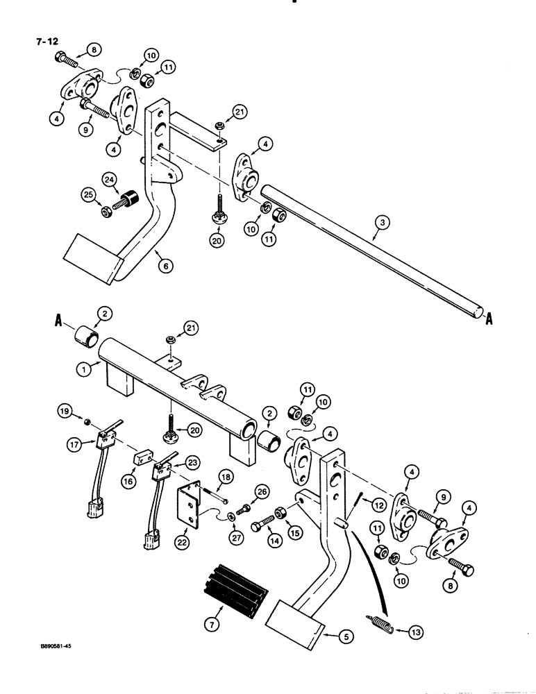 Схема запчастей Case 621 - (7-12) - BRAKE PEDALS AND BRAKE SWITCHES, MODELS WITH 1977913C1 BRAKE PEDAL (07) - BRAKES