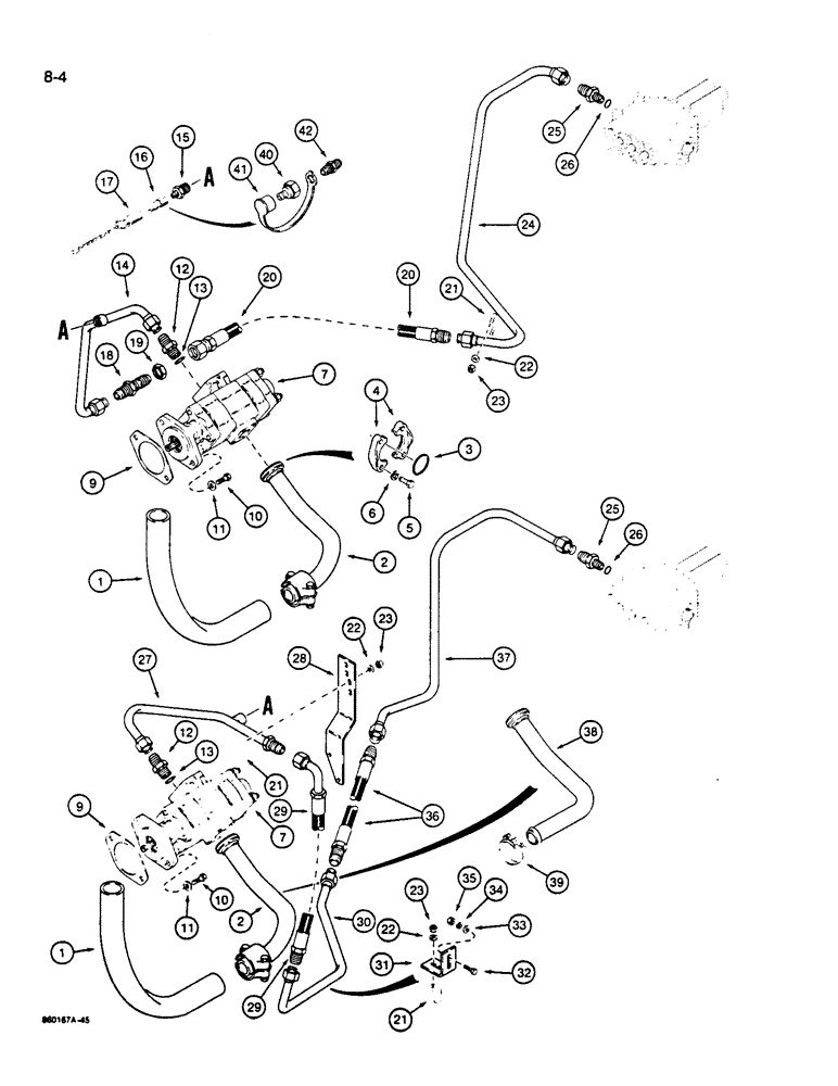 Схема запчастей Case W14B - (8-04) - HYDRAULIC CIRCUIT, RESERVOIR TO PUMP AND LOADER CONTROL VALVE (08) - HYDRAULICS