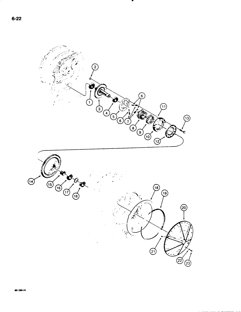 Схема запчастей Case W18B - (6-22) - TRANSMISSION, TURBINE DRIVEN GEARS, FREEWHEEL UNITS, AND FRONT COVERS (06) - POWER TRAIN