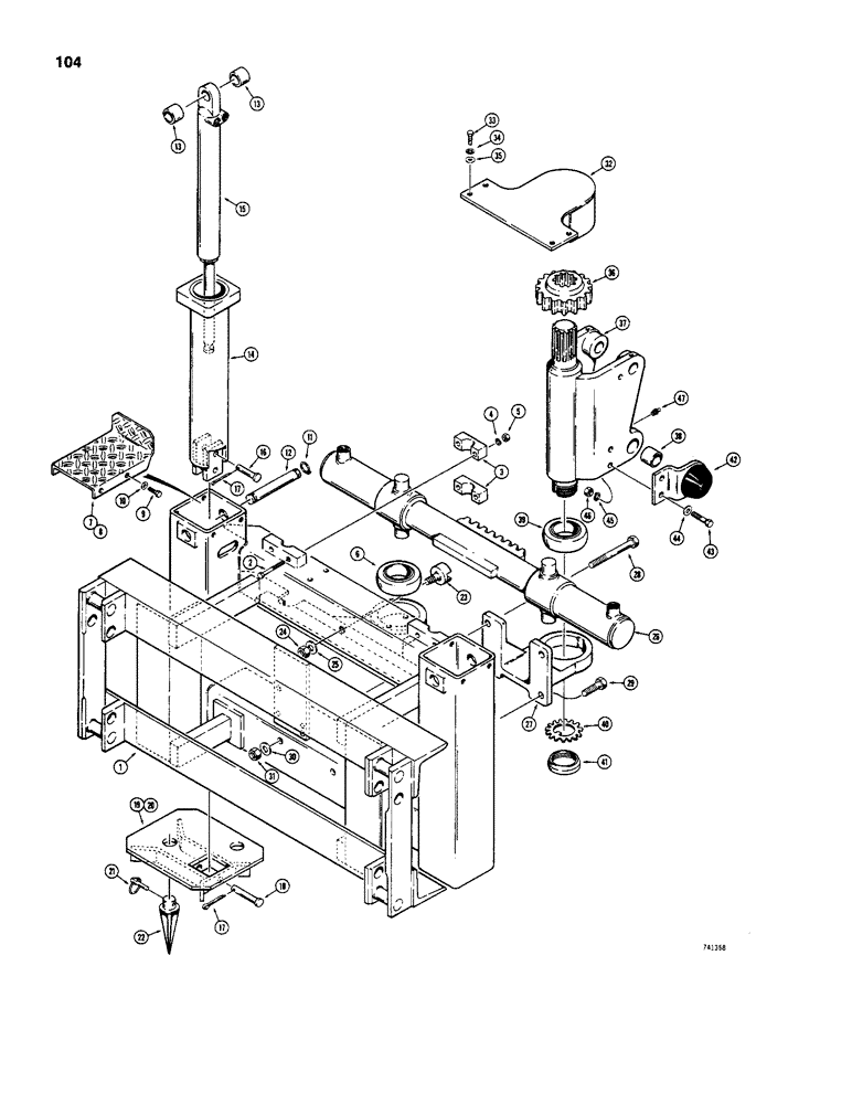 Схема запчастей Case D100 - (7-104) - MAIN FRAME, STABILIZER AND KING POST 