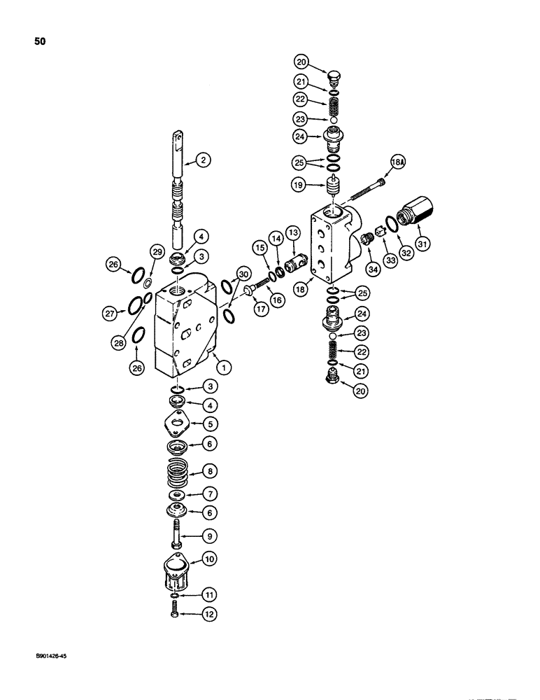 Схема запчастей Case D130 - (8-050) - BACKHOE CONTROL VALVE - KONTAK, STABILIZER SECTION, USED ON 1835C, 1840 & 1845C UNI-LOADERS 