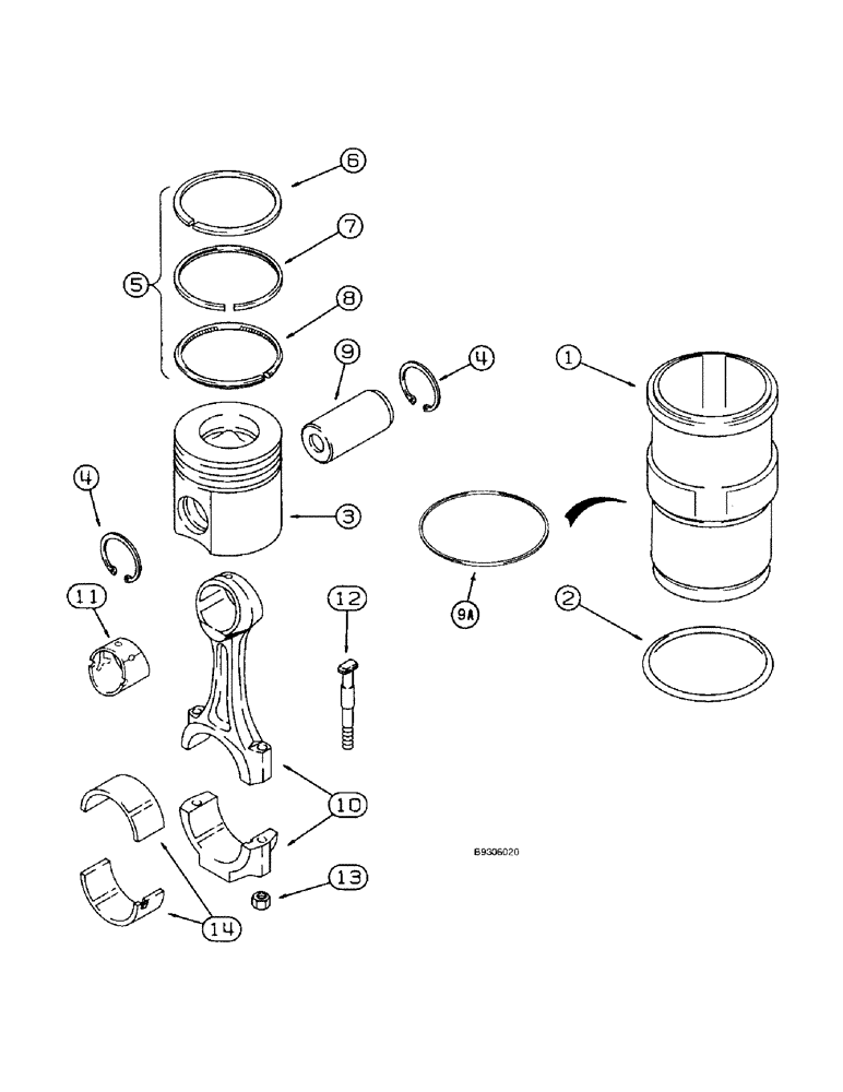 Схема запчастей Case 821B - (2-44) - PISTON AND SLEEVE, 6T-830 ENGINE, PRIOR TO P.I.N. JEE0050601 (02) - ENGINE