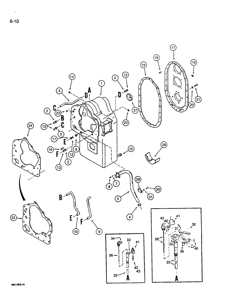 Схема запчастей Case W14B - (6-10) - TRANSMISSION, HOUSING, REAR COVER, AND TUBES (06) - POWER TRAIN