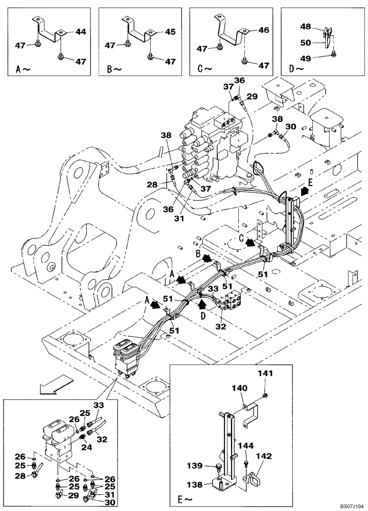 Схема запчастей Case CX130B - (08-19) - PILOT CONTROL LINES, TRAVEL - TWO WAY (08) - HYDRAULICS