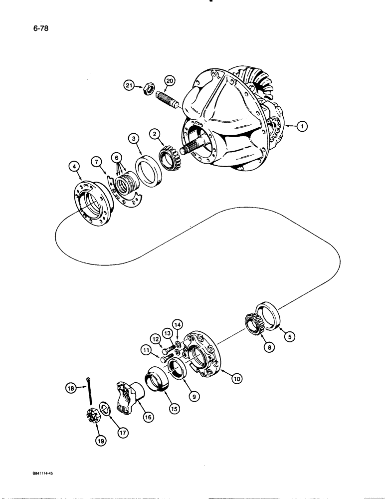 Схема запчастей Case W30 - (6-78) - AXLE DIFFERENTIAL, FRONT AND REAR PINION BEARINGS AND COMPANION FLANGE (06) - POWER TRAIN