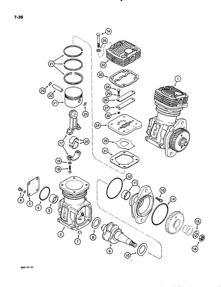 Схема запчастей Case 621 - (7-38) - AIR COMPRESSOR (07) - BRAKES