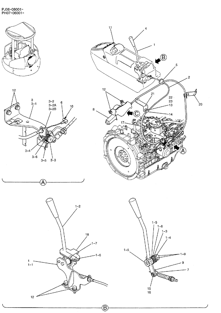 Схема запчастей Case CX50B - (01-019) - CONTROL ASSY, ENGINE (WITH DECEL) (PH11M00014F1) 1 OF 2 (05) - SUPERSTRUCTURE