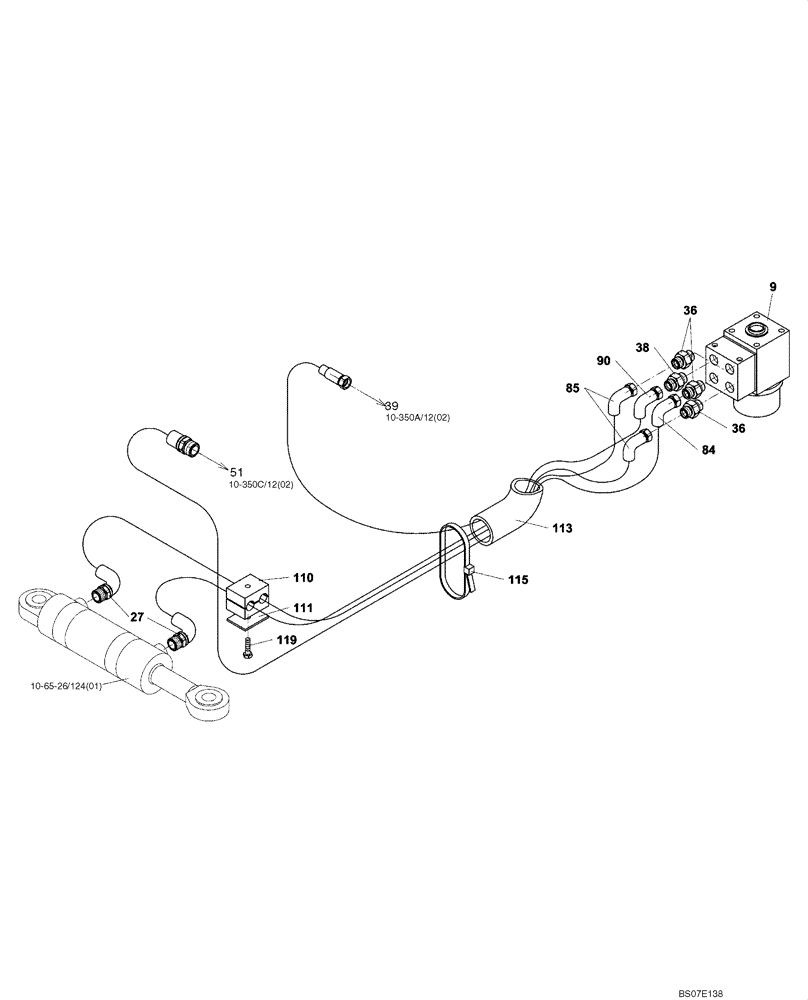 Схема запчастей Case DV201 - (10-350B/124[01]) - HYDRAULIC CIRCUIT, STEERING (GROUP 350 B/124) (08) - HYDRAULICS