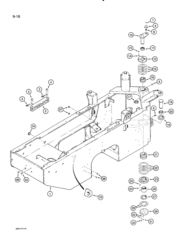 Схема запчастей Case 821 - (9-018) - REAR FRAME AND PIVOT (09) - CHASSIS/ATTACHMENTS