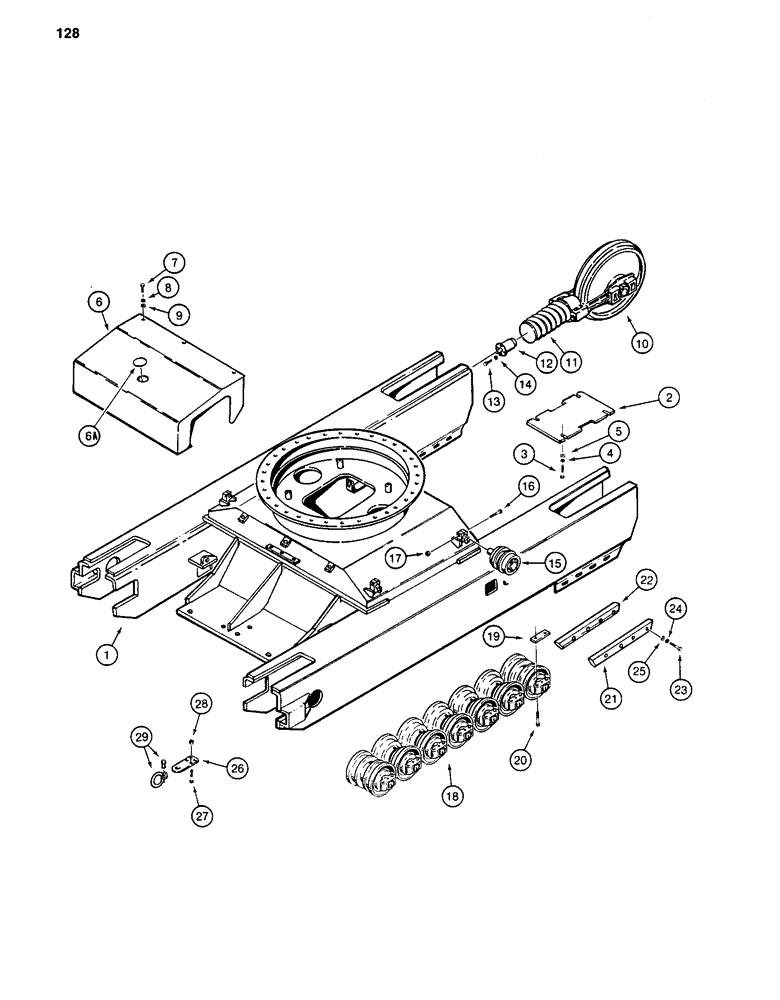 Схема запчастей Case 880C - (128) - UNDERCARRIAGE AND TRACK FRAMES, LONG 7-ROLLER TRACK - W/O LEVELER (04) - UNDERCARRIAGE