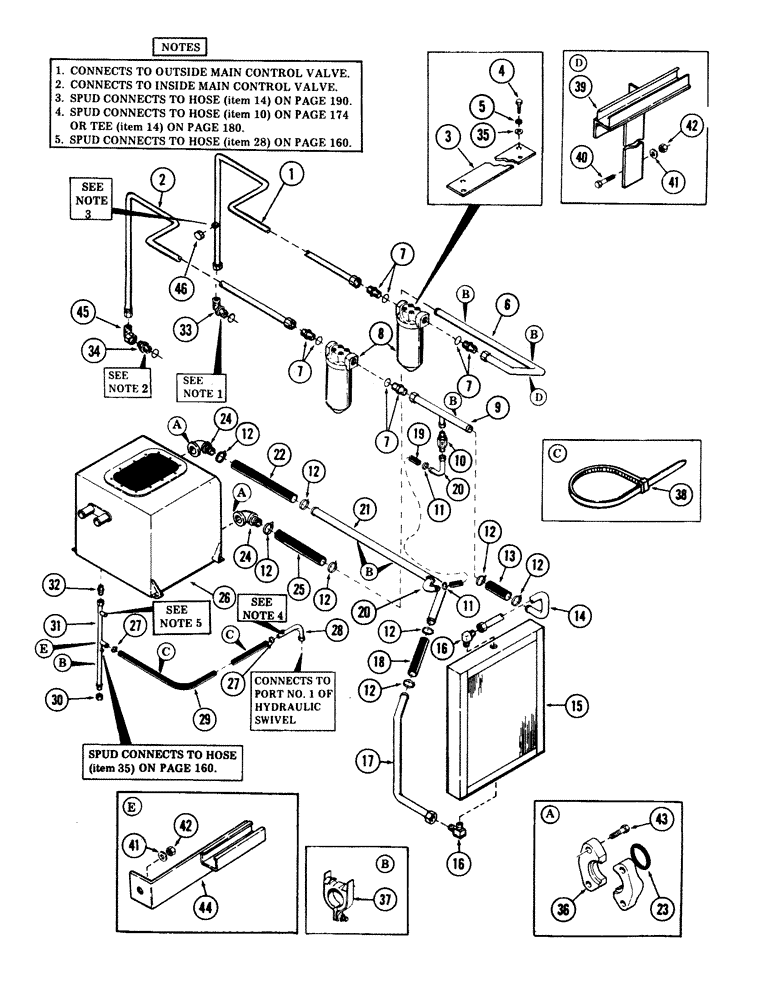 Схема запчастей Case 40 - (156) - MAIN VALVES TO FILTERS TO RESERVOIR AND COOLER TUBING (35) - HYDRAULIC SYSTEMS