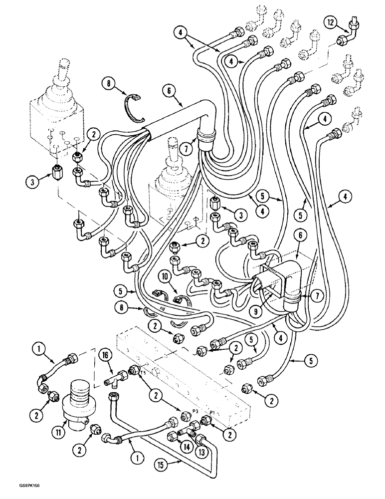 Схема запчастей Case 888 - (8D-06) - HYDRAULIC CONTROL CIRCUIT, MANIFOLD TO HAND CONTROL VALVES, P.I.N. 15401 THRU 15482 (08) - HYDRAULICS