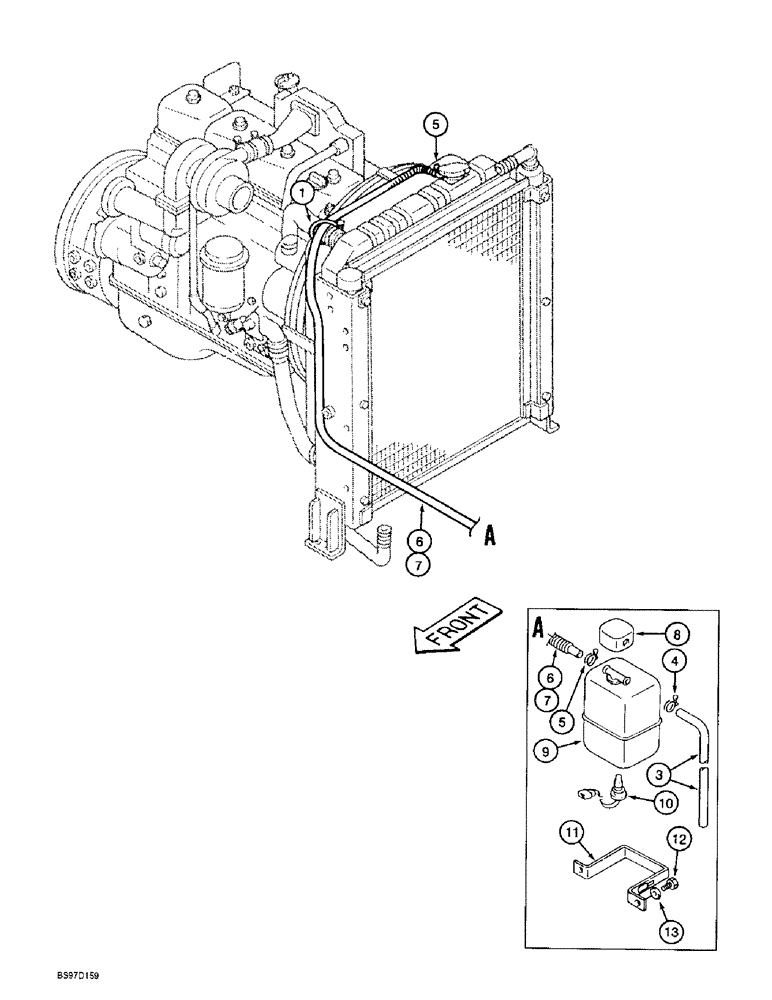 Схема запчастей Case 9010B - (2-014) - RADIATOR OVERFLOW RESERVOIR AND HOSES, P.I.N. DAC01#2001 AND AFTER (02) - ENGINE