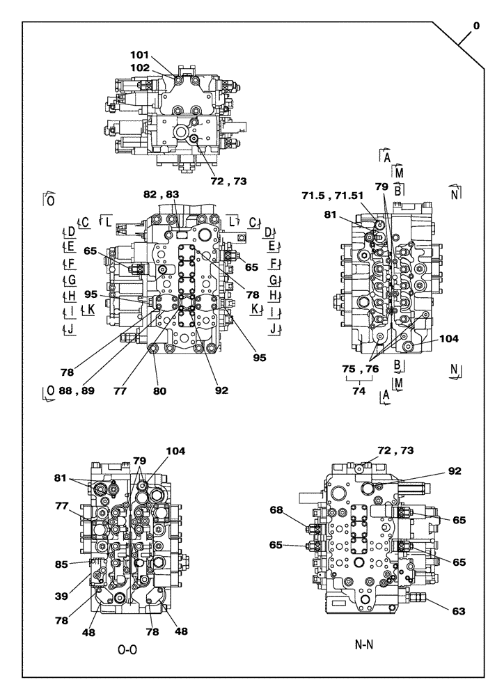 Схема запчастей Case CX350C - (08-200-01[01]) - VALVE ASSY - CONTROL (08) - HYDRAULICS