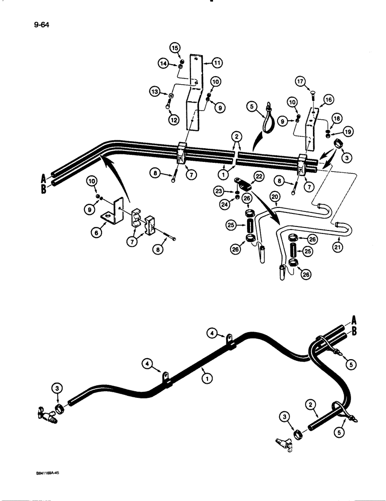 Схема запчастей Case W30 - (9-64) - HEATING LINES (09) - CHASSIS/ATTACHMENTS