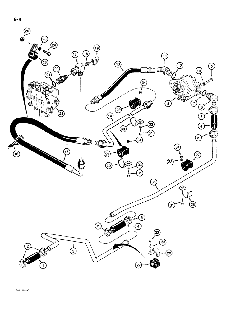 Схема запчастей Case 550 - (8-04) - EQUIPMENT HYDRAULIC CIRCUIT, HYDRAULIC RESERVOIR TO PUMP AND CONTROL VALVE (08) - HYDRAULICS