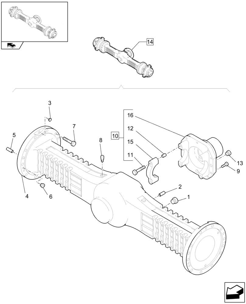 Схема запчастей Case 121E - (076/01[03]) - 20 / 35 KM/H (HIGH SPEED) FRONT RIGID AXLE : HOUSING (04) - FRONT AXLE