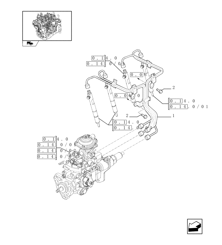 Схема запчастей Case 321E - (0.14.9) - INJECTION EQUIPMENT - PIPING (01) - ENGINE