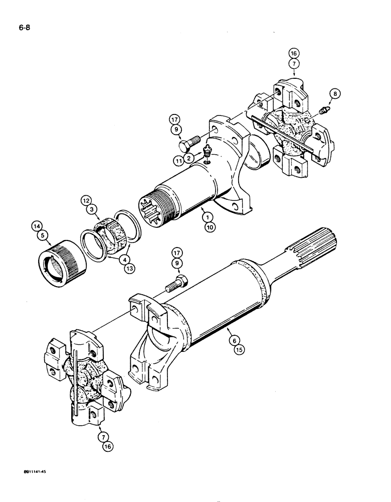 Схема запчастей Case 855D - (6-08) - DRIVE SHAFT ASSEMBLIES, PRIOR TO DOZER PIN JAK0002748 OR LOADER PIN JAK0005948 (06) - POWER TRAIN